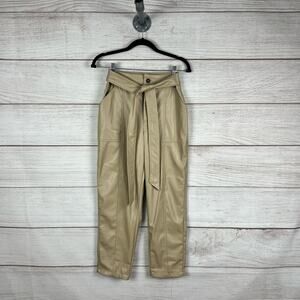BCBG Generation Women's Khaki Faux Leather Tie Waist Pants Size XS